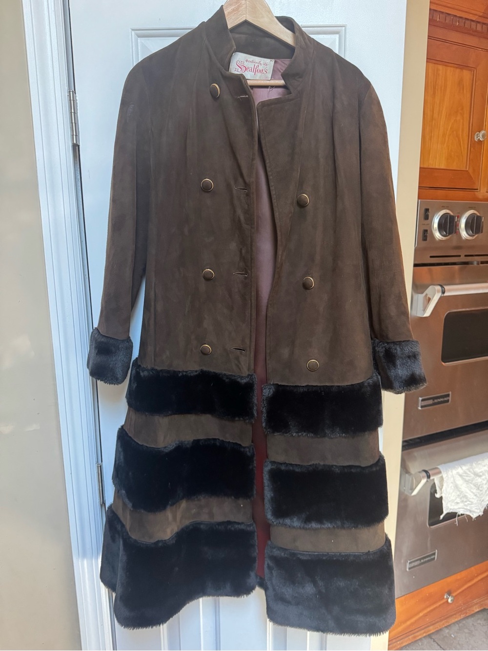 Vintage Suede & Faux Fur Trim Brown Coat
